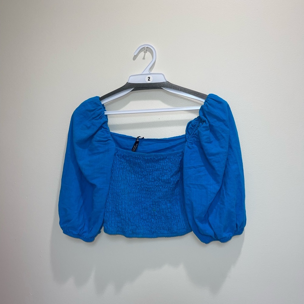 Zara blue puff sleeve top - Picture 2 of 3